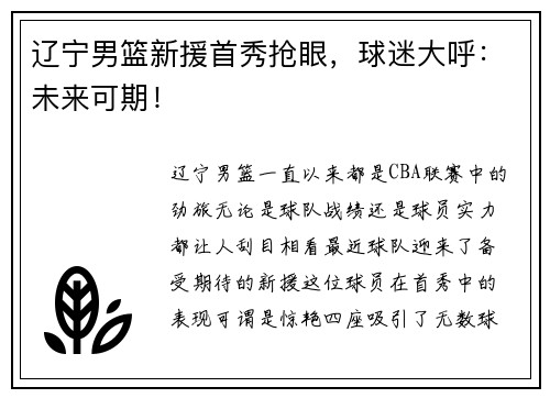 辽宁男篮新援首秀抢眼，球迷大呼：未来可期！